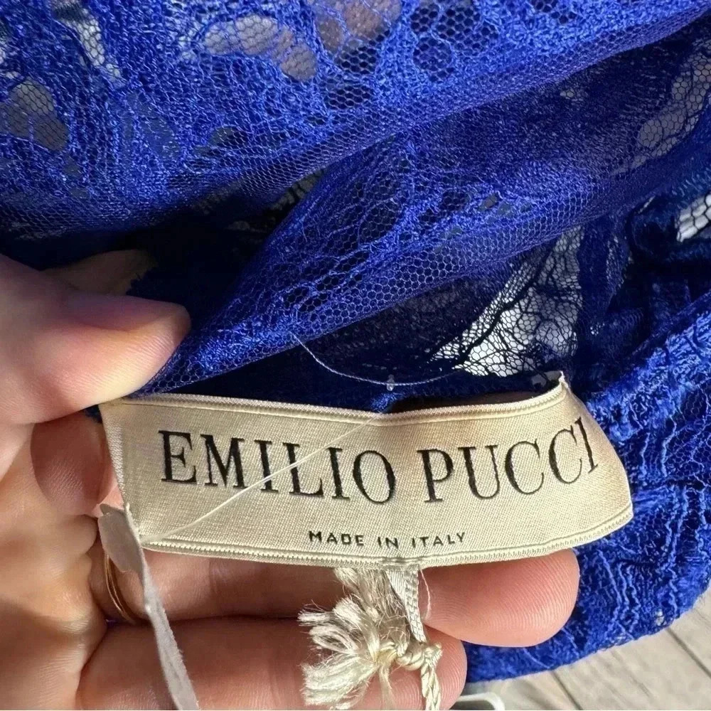 NWT Emilio Pucci Neiman Marcus Lace Dress Cobalt Blue Size 6 Retail $2860 - Picture 3 of 14